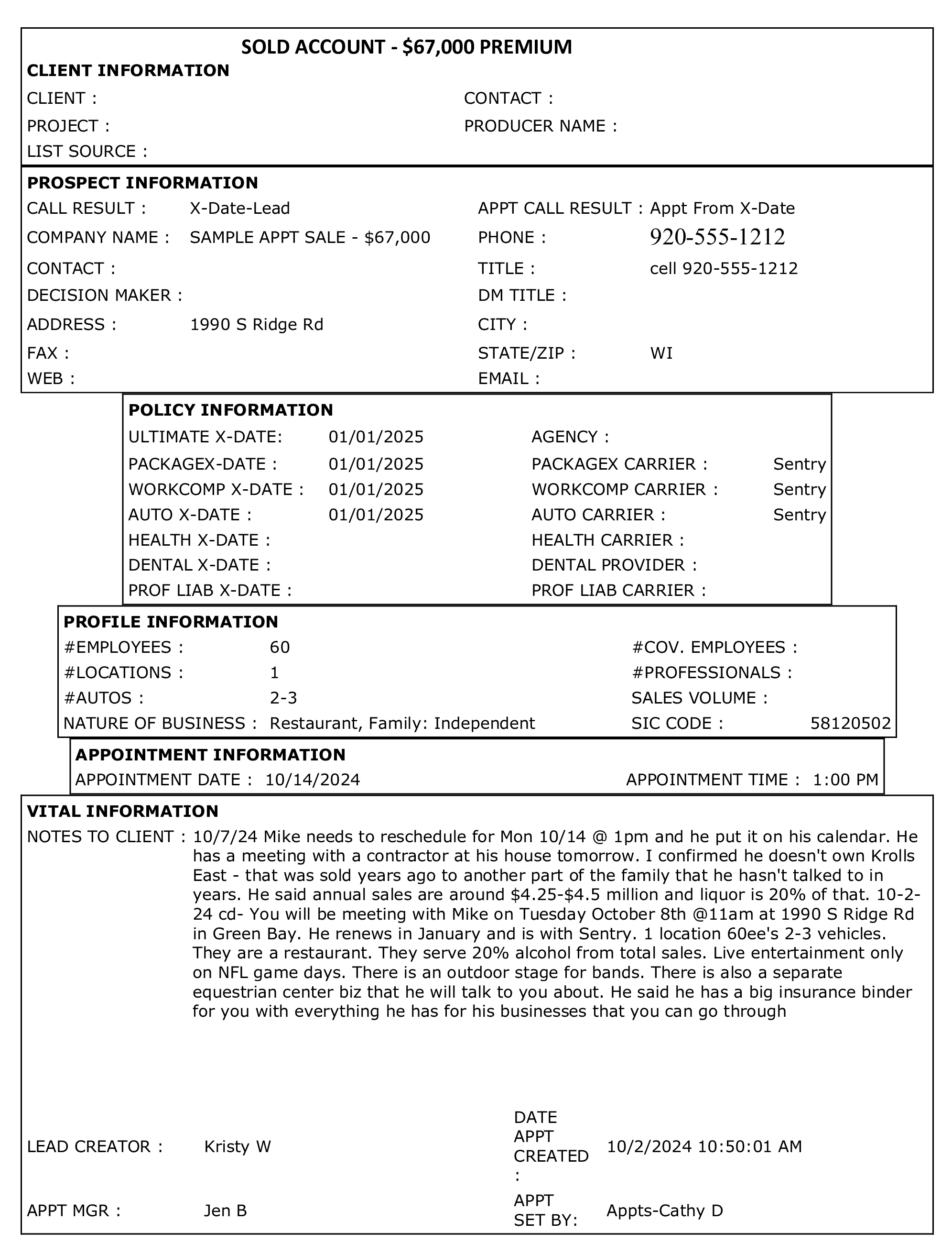 sample appt 2 A page of the property information sheet for an apartment.