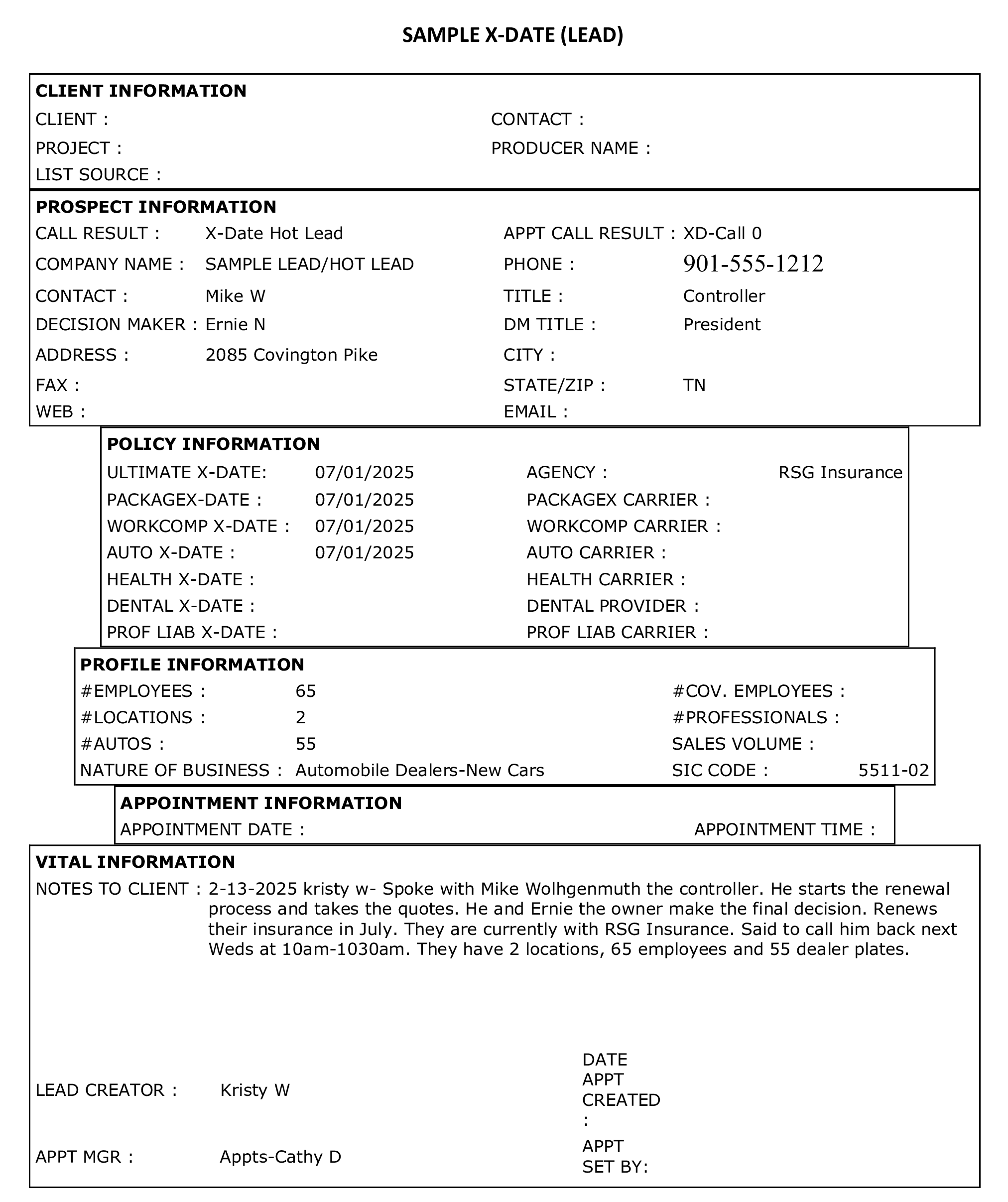sample lead A sample of the application form for an employment.